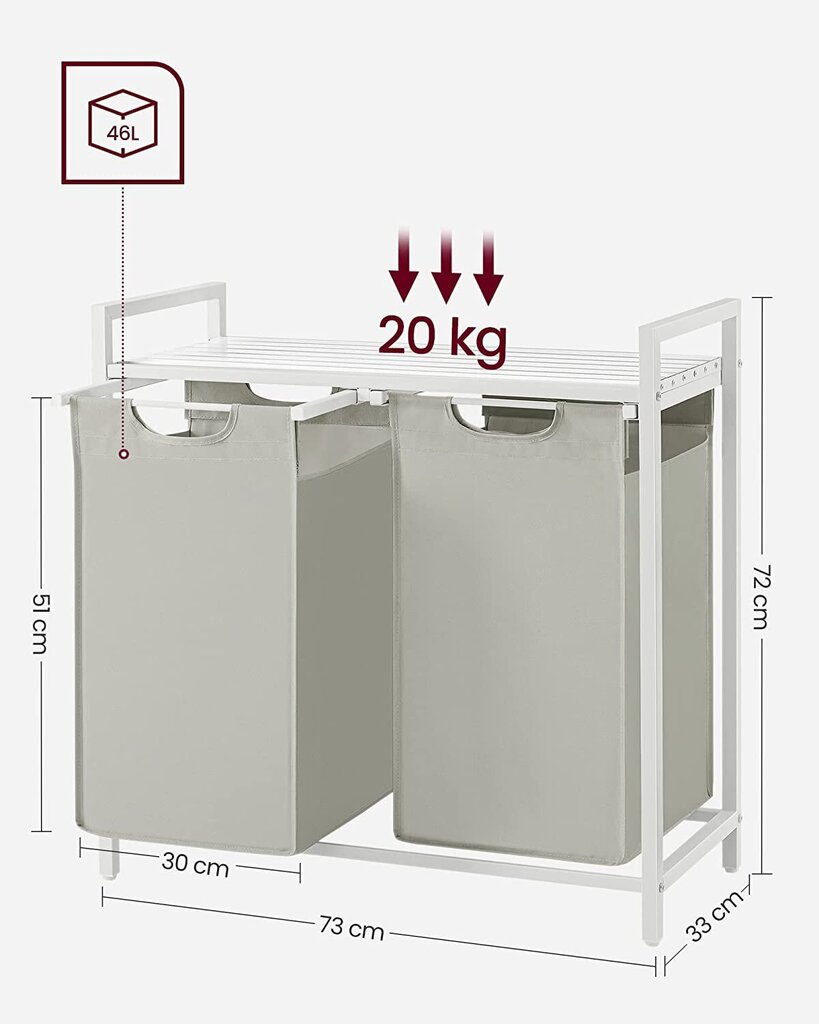 Vasagle veļas grozu komplekts, 2gab. cena un informācija | Vannas istabas aksesuāri | 220.lv