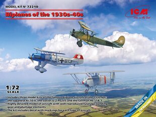 Līmējošais modelis ICM 72210 Biplanes of the 1930s and 1940s Не-51A-1, Ki-10-II, U-2/Po-2VS 1/72 cena un informācija | Līmējamie modeļi | 220.lv