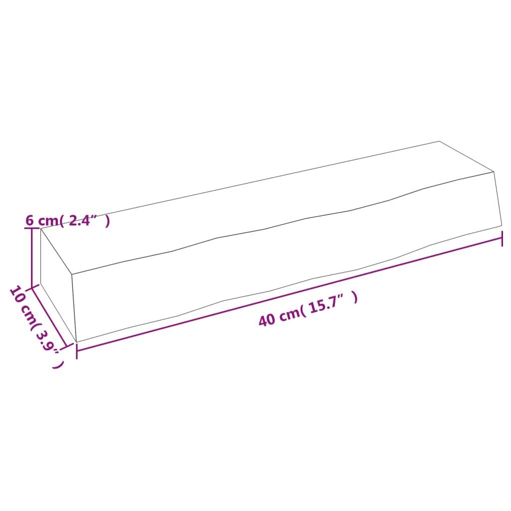 vidaXL sienas plaukts, 40x10x6 cm, neapstrādāts ozola masīvkoks cena un informācija | Plaukti | 220.lv