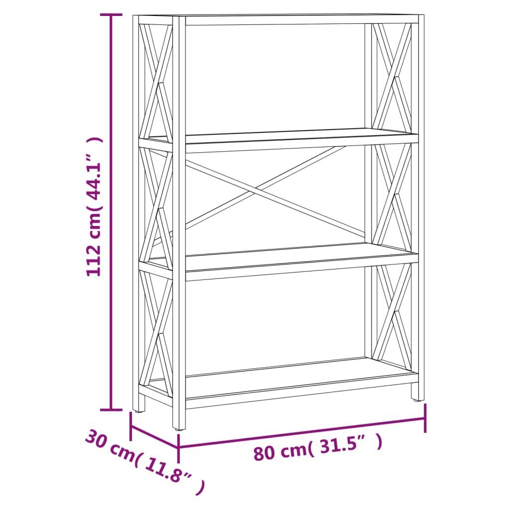 vidaXL 4 līmeņu plaukts, 80x30x112 cm, ozola masīvkoks cena un informācija | Plaukti | 220.lv