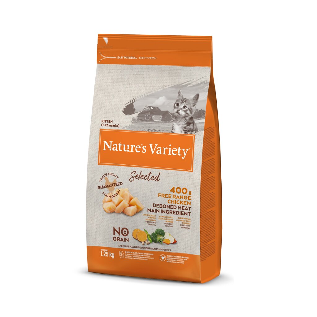 Nature's Variety Selected Kitten kaķēniem un kaķiem laktācijas periodā, ar vistu, 1,25 kg cena un informācija | Sausā barība kaķiem | 220.lv