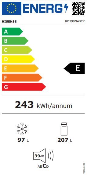 Kombinēts ledusskapis Hisense RB390N4BC2 Nerūsējošais tērauds (186 x 60 cm) cena un informācija | Ledusskapji | 220.lv