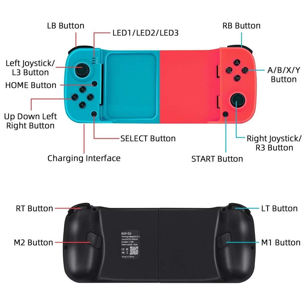 Smartphone Gaming Controller BSP-D3 Red/Blue цена и информация | Spēļu kontrolieri | 220.lv