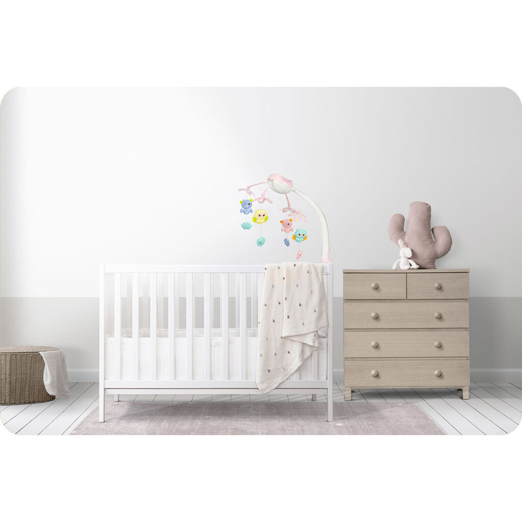 Karuselis ar projektoru bērnu gultiņai, rozā krāsā cena un informācija | Rotaļlietas zīdaiņiem | 220.lv