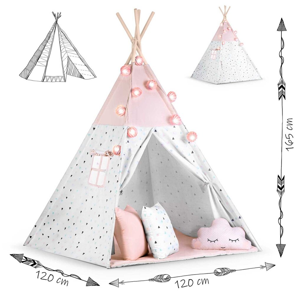 Bērnu telts ar virteni un gaismām , rozā krāsā cena un informācija | Bērnu rotaļu laukumi, mājiņas | 220.lv