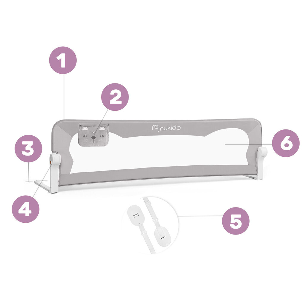 Gultas aizsarglīdzeklis - ierobežotājs, 180 x 42 x 35 cm, pelēks cena un informācija | Bērnu drošības preces | 220.lv