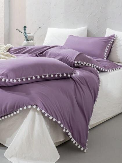 Pom Pom Decor gultas veļas komplekts (200x200 cm), 3 daļas, violeta cena un informācija | Gultas veļas komplekti | 220.lv