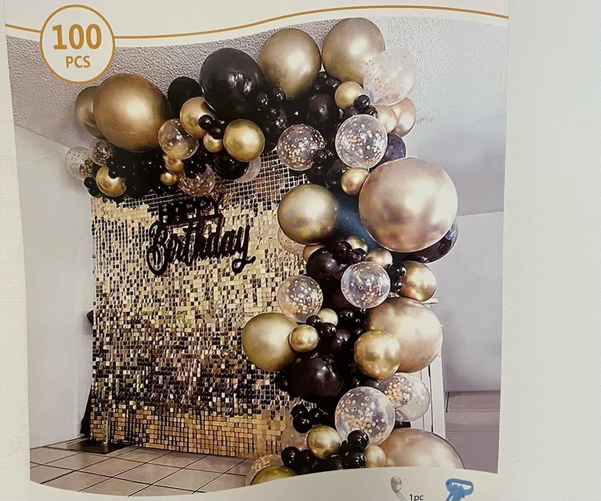 Balonu komplekts Garland-arch, zelta/melns, 100 gab. цена и информация | Baloni | 220.lv