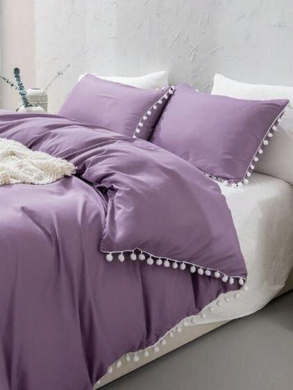 Pom Pom Decor gultas veļas komplekts (220x230 cm), 3 daļas, violeta cena un informācija | Gultas veļas komplekti | 220.lv