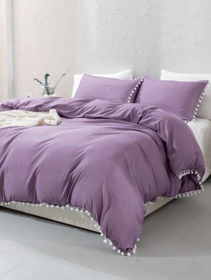 Pom Pom Decor gultas veļas komplekts (260x220 cm), 3 daļas, violeta cena un informācija | Gultas veļas komplekti | 220.lv