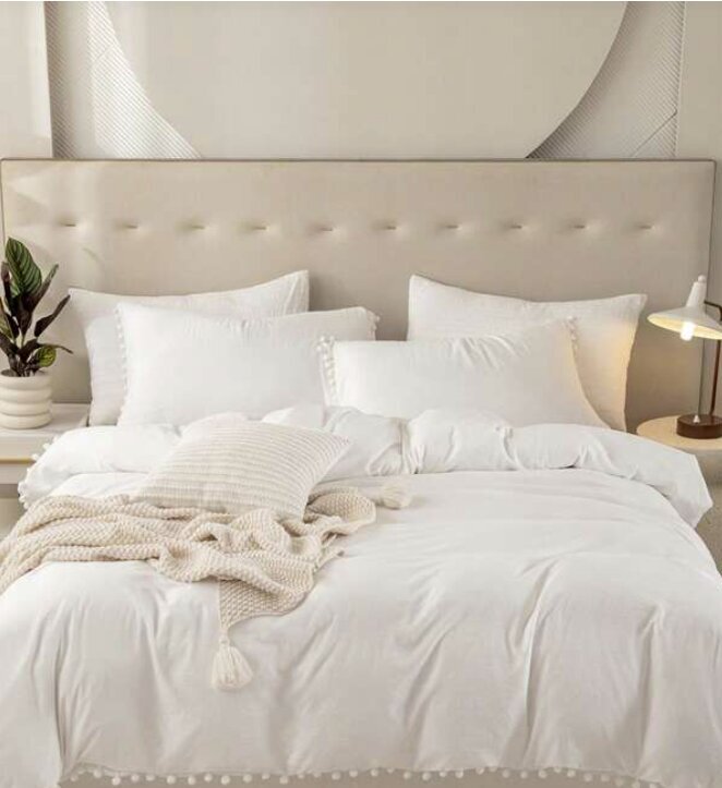 Pom Pom Decor gultas veļas komplekts (168x229 cm), 3 daļas, balta cena un informācija | Gultas veļas komplekti | 220.lv