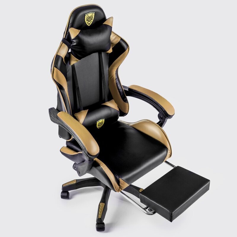 Spēļu krēsls ar kāju melns/zelts cena un informācija | Biroja krēsli | 220.lv