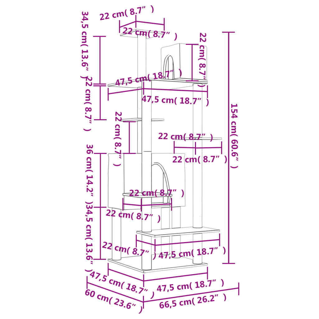 Kaķu māja vidaXL, 154 cm, pelēka cena un informācija | Kaķu mājas, nagu asināmie | 220.lv