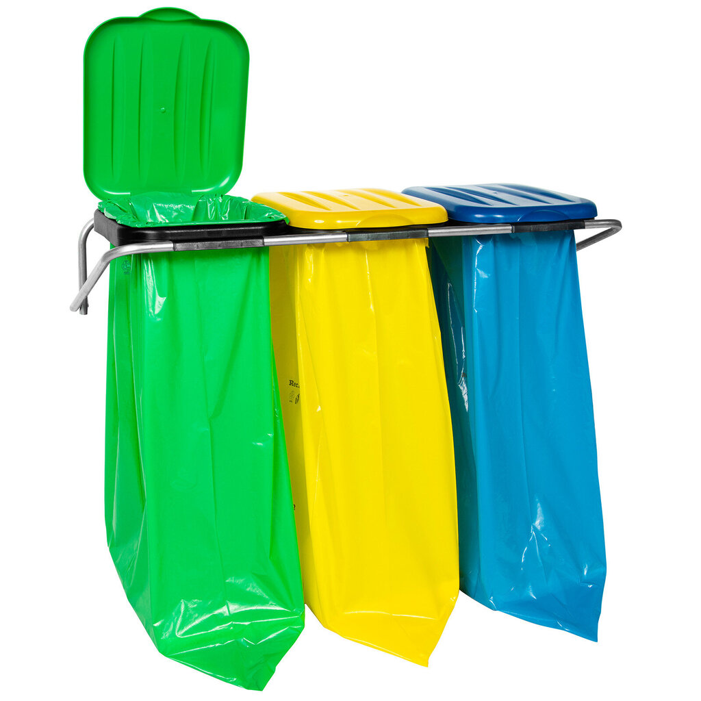Piekarināms sienas statīvs atkritumu šķirošanai, 3 krāsas, 120L maisi цена и информация | Komposta kastes un āra konteineri | 220.lv