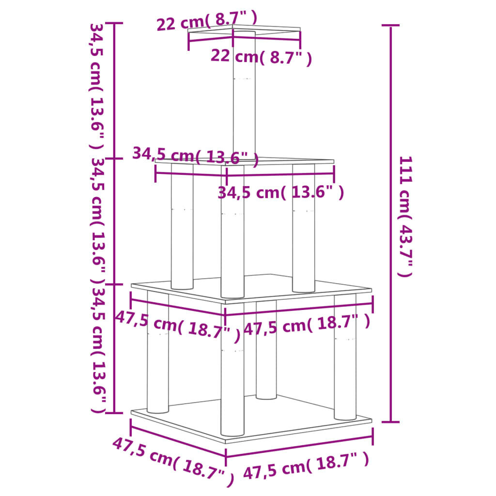 Kaķu māja vidaXL, 111 cm, pelēka цена и информация | Kaķu mājas, nagu asināmie | 220.lv