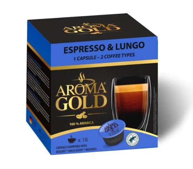 Kafijas kapsulas Aroma Gold Espresso&Lungo, 16kaps cena un informācija | Kafija, kakao | 220.lv