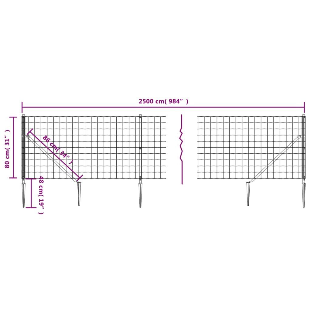 Stiepļu žogs vidaXL 0,8x25 m цена и информация | Žogi un piederumi | 220.lv