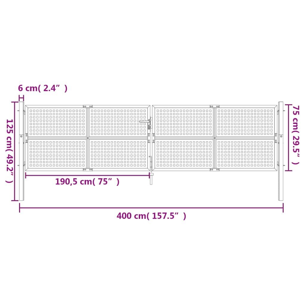 Dārza vārti vidaXL 400x125 cm cena un informācija | Žogi un piederumi | 220.lv