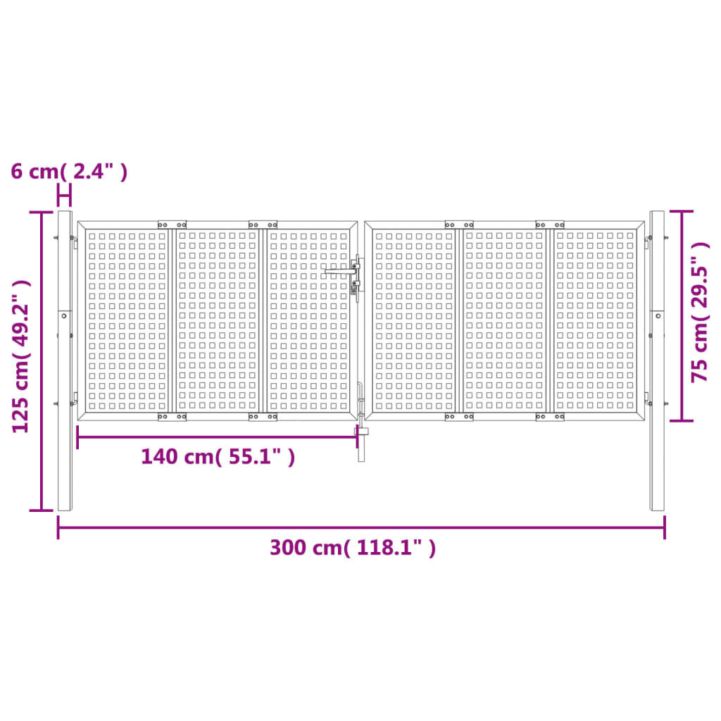 Dārza vārti vidaXL 300x125 cm cena un informācija | Žogi un piederumi | 220.lv