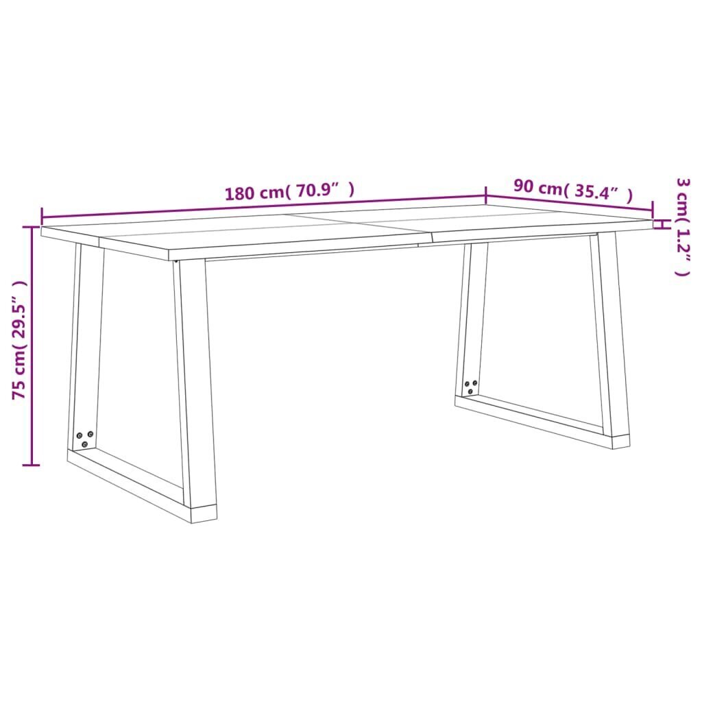 vidaXL virtuves galds, dabīgas formas malas, 180x90x75 cm, akācija цена и информация | Virtuves galdi, ēdamgaldi | 220.lv