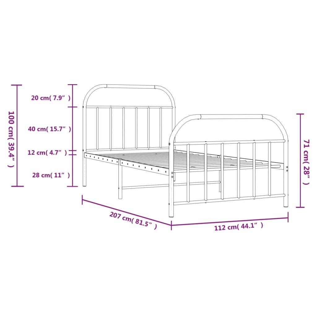 vidaXL gultas rāmis ar galvgali un kājgali, melns metāls, 107x203 cm cena un informācija | Gultas | 220.lv