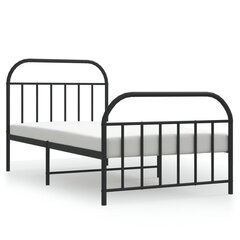 vidaXL gultas rāmis ar galvgali un kājgali, melns metāls, 107x203 cm cena un informācija | Gultas | 220.lv