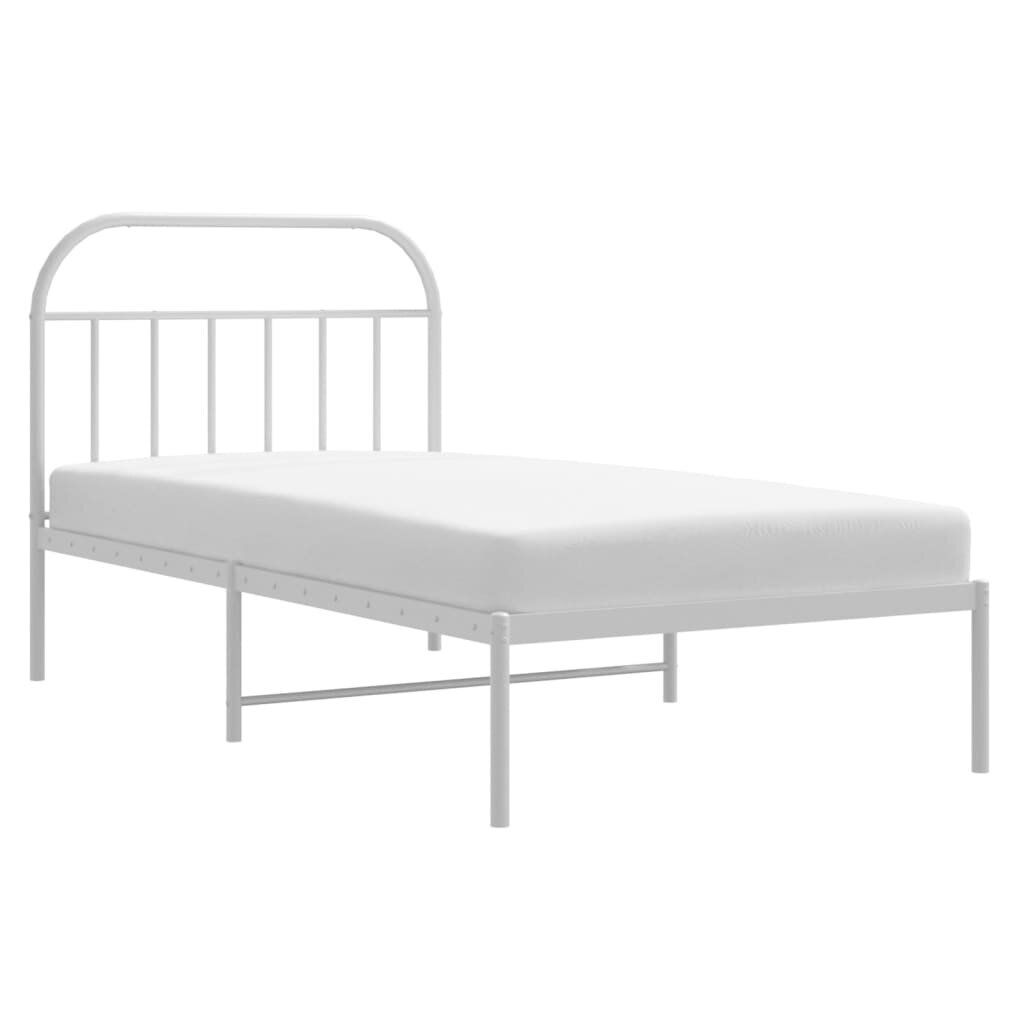 vidaXL gultas rāmis ar galvgali, balts metāls, 107x203 cm cena un informācija | Gultas | 220.lv