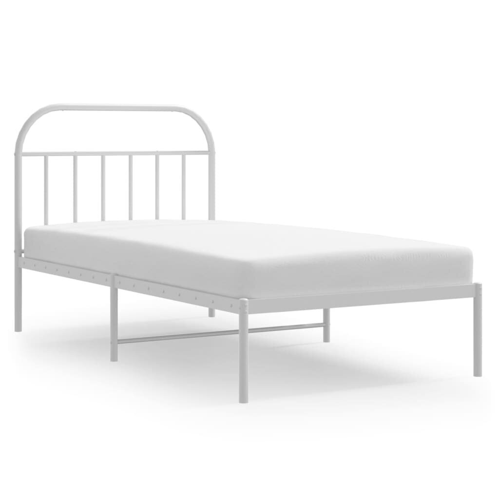 vidaXL gultas rāmis ar galvgali, balts metāls, 107x203 cm cena un informācija | Gultas | 220.lv