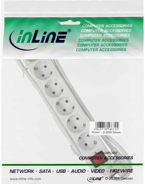 Pagarinātājs InLine 6 kontaktdakšu, 1.5 m, balts cena un informācija | Pagarinātāji | 220.lv
