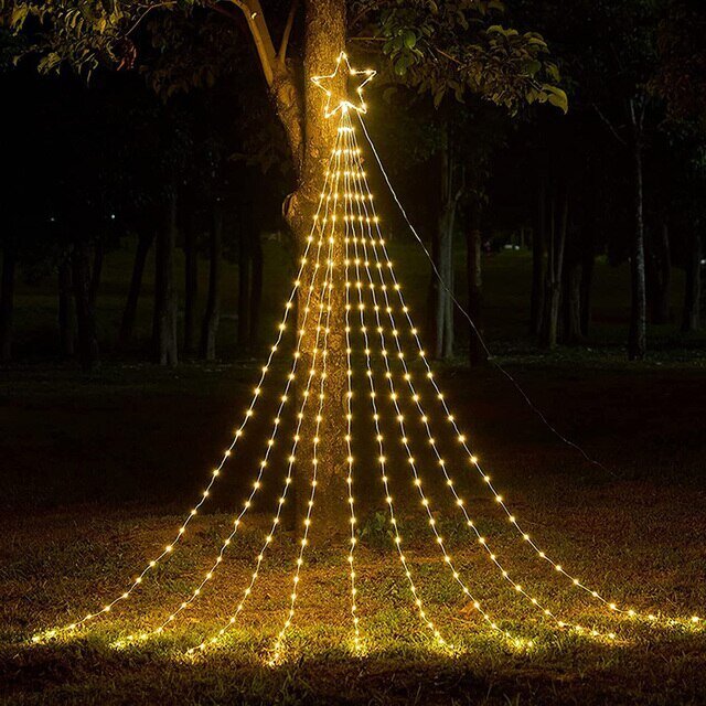 LED virtene ar zvaigzni, egle, dzeltena krāsa цена и информация | Ziemassvētku lampiņas, LED virtenes | 220.lv