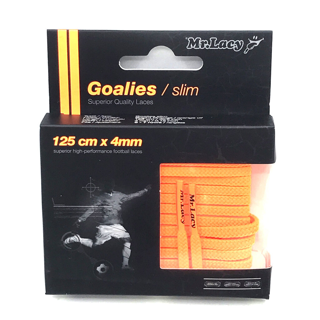 Mr.Lacy Goalies Slim plakanas šņores futbola apaviem, oranžas, 125 cm цена и информация | Līdzekļi apģērbu un apavu kopšanai | 220.lv