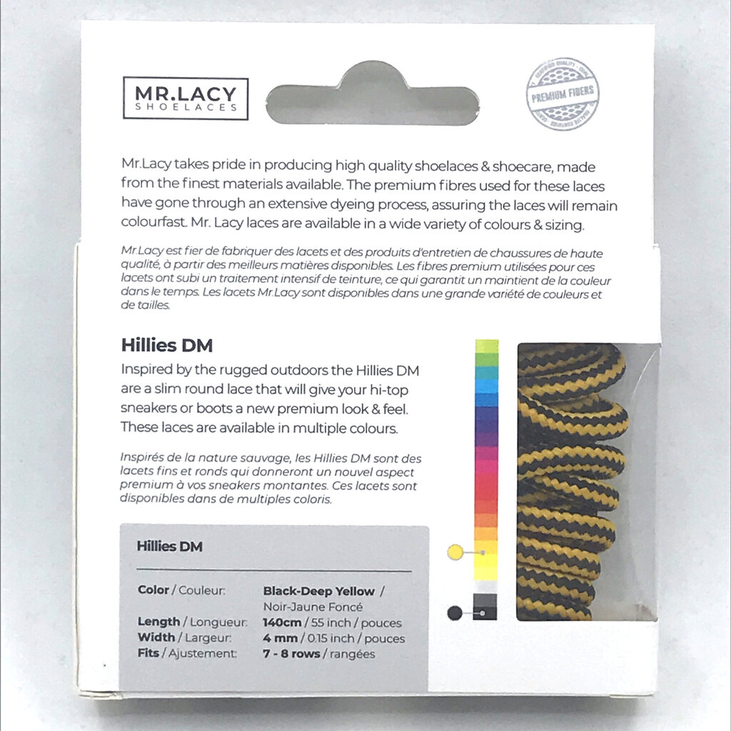 Mr.Lacy Hillies apaļas šņores, melnas/tumši dzeltens, 140 cm cena un informācija | Līdzekļi apģērbu un apavu kopšanai | 220.lv
