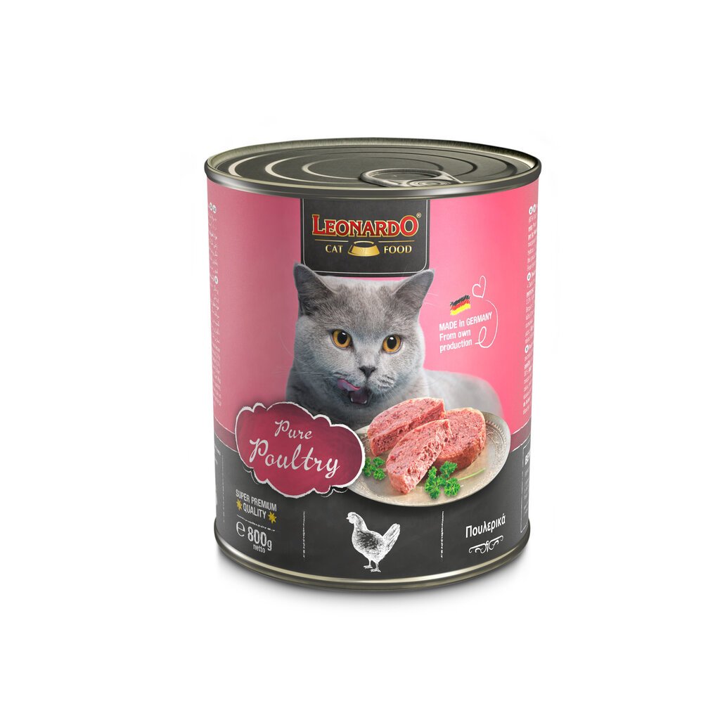 Leonardo Pure Poultry kaķiem ar mājputnu gaļu, 800 g cena un informācija | Konservi kaķiem | 220.lv