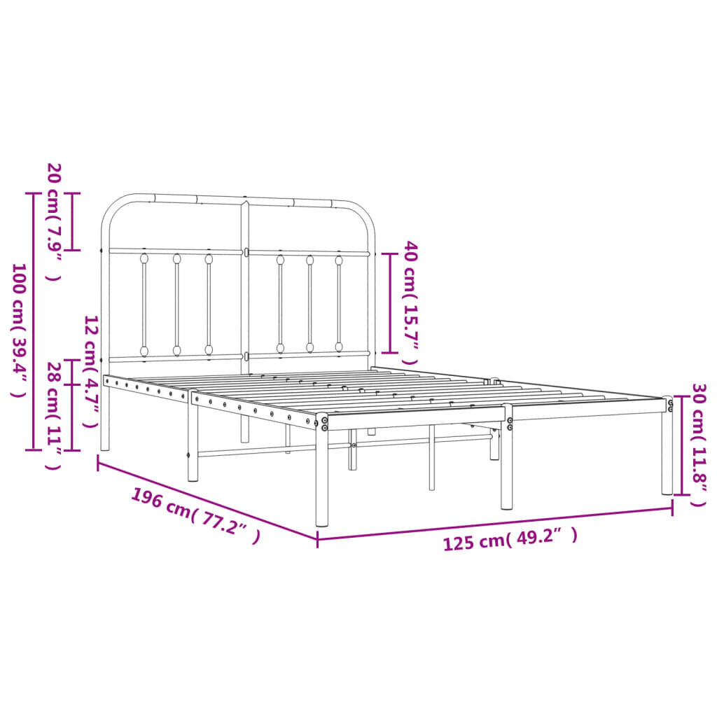 Gultas rāmis vidaXL, 120x190 cm, balts cena un informācija | Gultas | 220.lv