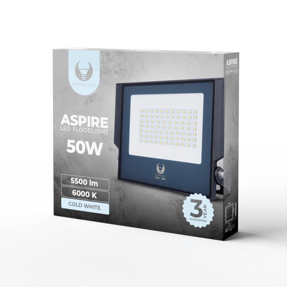 Prožektors LED Aspire Forever Light 50W 6000K, pelēks cena un informācija | Āra apgaismojums | 220.lv