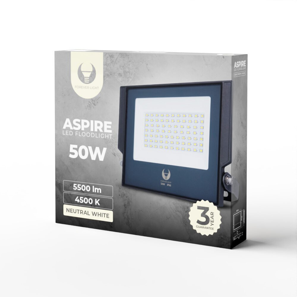 Prožektors LED Aspire Forever Light 50W 4500K, pelēks cena un informācija | Āra apgaismojums | 220.lv