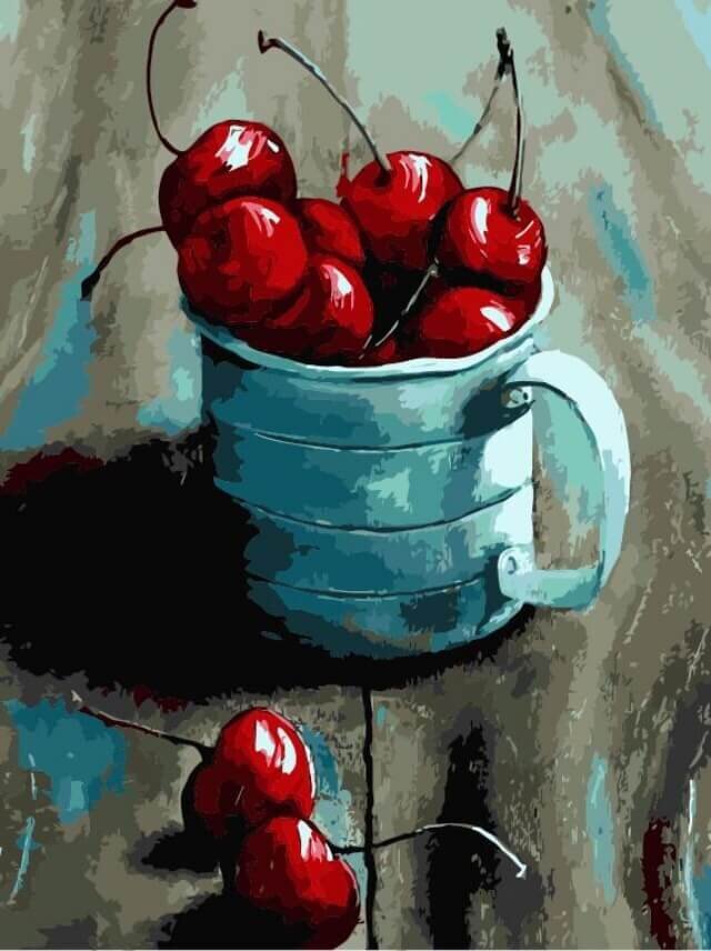 Glezna pēc numuriem TM Varvikas - Cherry in a mug ME1057e 30x40 cm цена и информация | Gleznas pēc numuriem | 220.lv