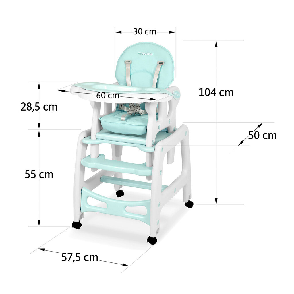 Bērnu barošanas krēsls 5in1, tirkīzs cena un informācija | Barošanas krēsli | 220.lv