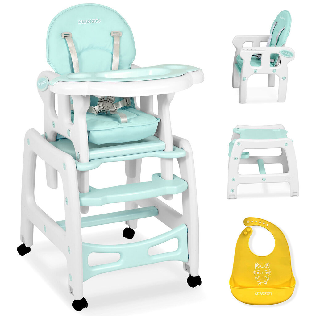 Bērnu barošanas krēsls 5in1, tirkīzs cena un informācija | Barošanas krēsli | 220.lv