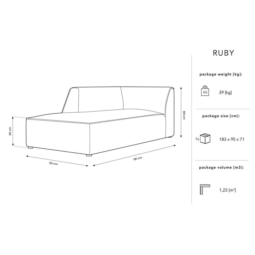 Samtains kreisās puses dīvāns Micadoni Ruby, pelēks cena un informācija | Dīvāni | 220.lv