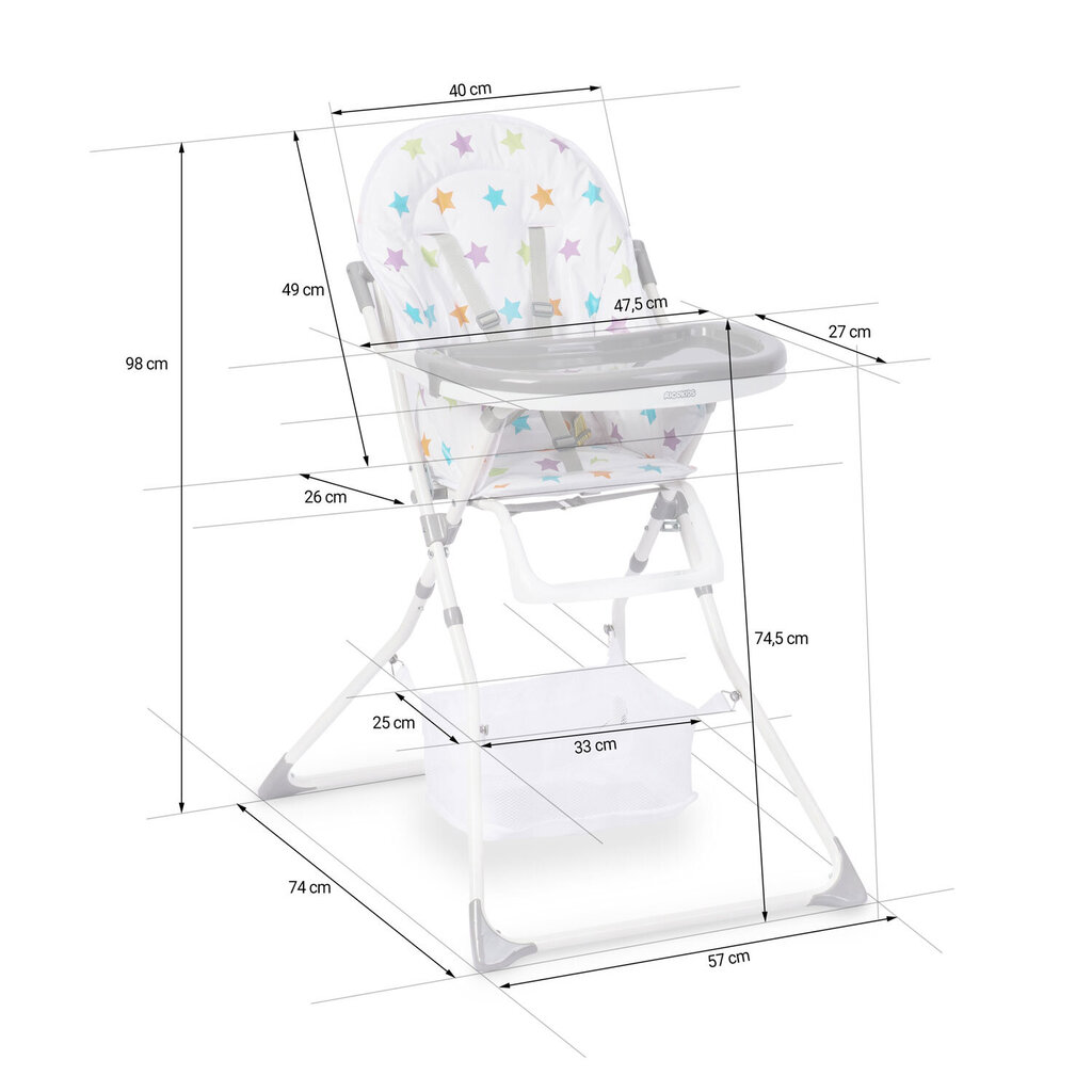 Bērnu barošanas krēsls ar zvaigznītēm Eldo, balts/pelēks цена и информация | Barošanas krēsli | 220.lv