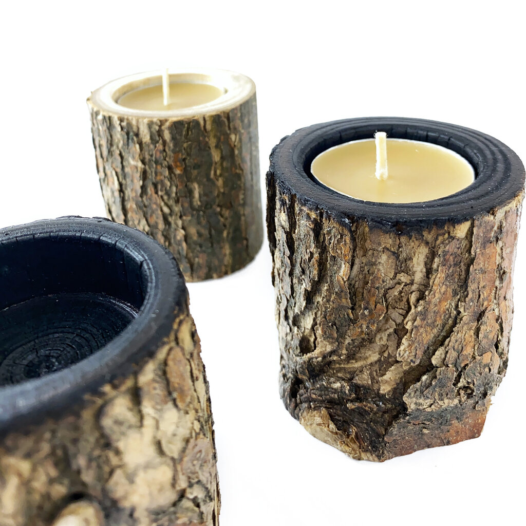 Koka svečturis tējas svecei 6 cm, dabisks koka celms cena un informācija | Sveces un svečturi | 220.lv