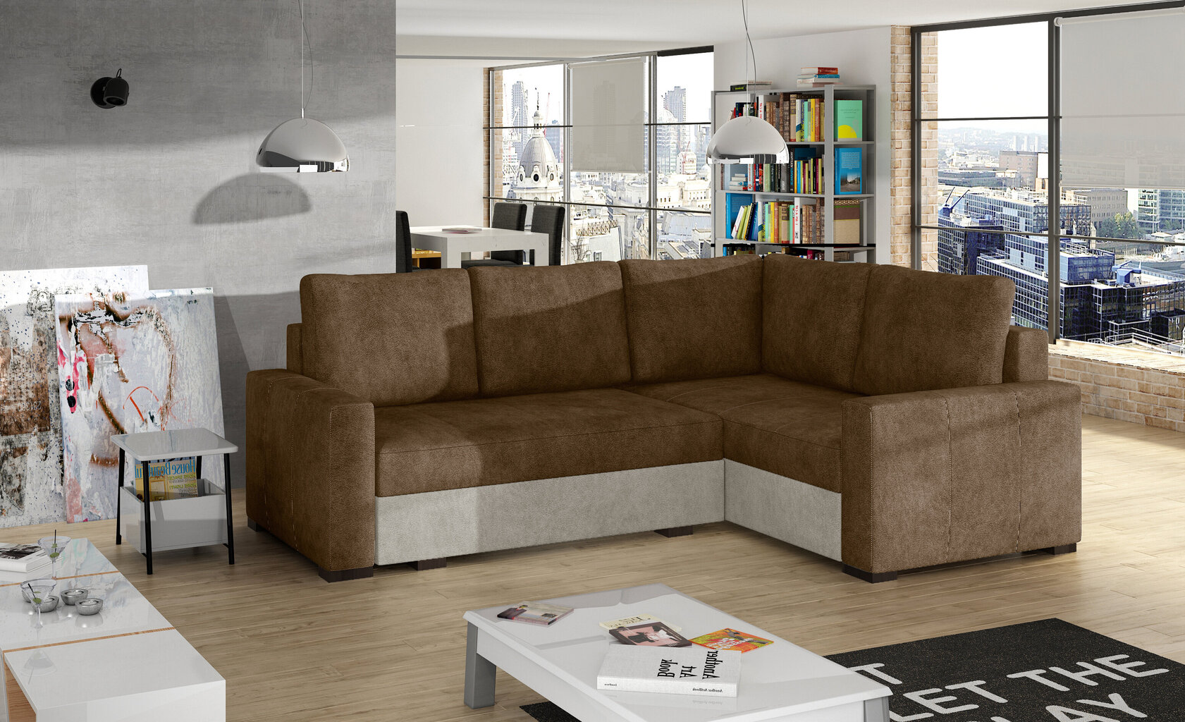 Stūra dīvāns Nore Corona, brūns/smilškrāsas cena un informācija | Stūra dīvāni | 220.lv