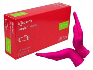 Перчатки одноразовые нитриловые MERCATOR Nitrylex magenta S 100 шт. цена и информация | Рабочие перчатки | 220.lv