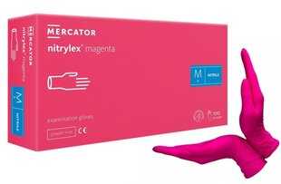 Перчатки одноразовые нитриловые MERCATOR Nitrylex magenta M 100 шт. цена и информация | Рабочие перчатки | 220.lv