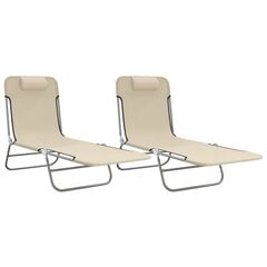 Saliekami sauļošanās krēsli, 2 gab., bēšs tekstilēns, tērauds цена и информация | Шезлонги | 220.lv