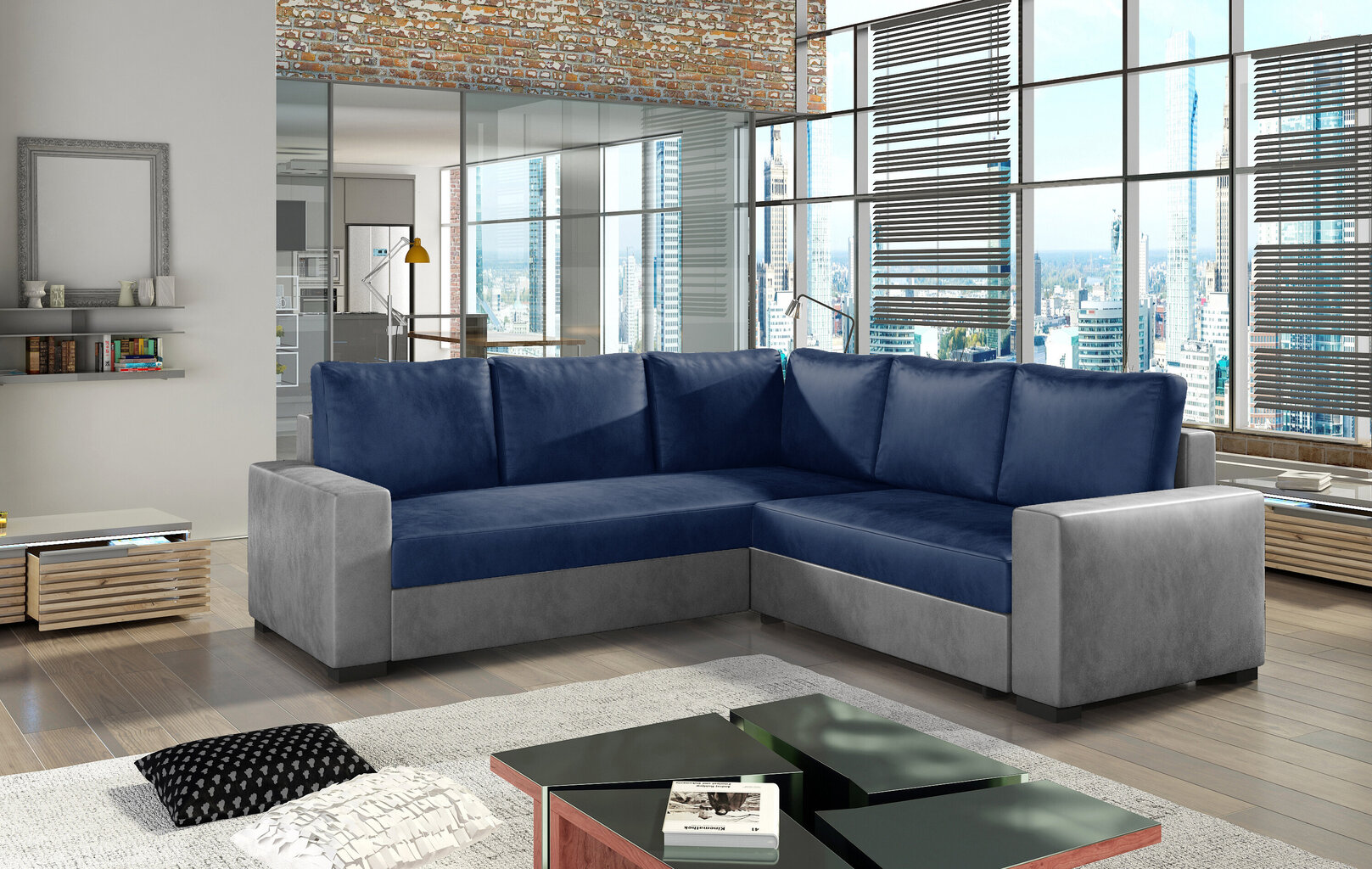 Stūra dīvāns Canis, zils/pelēks cena un informācija | Stūra dīvāni | 220.lv