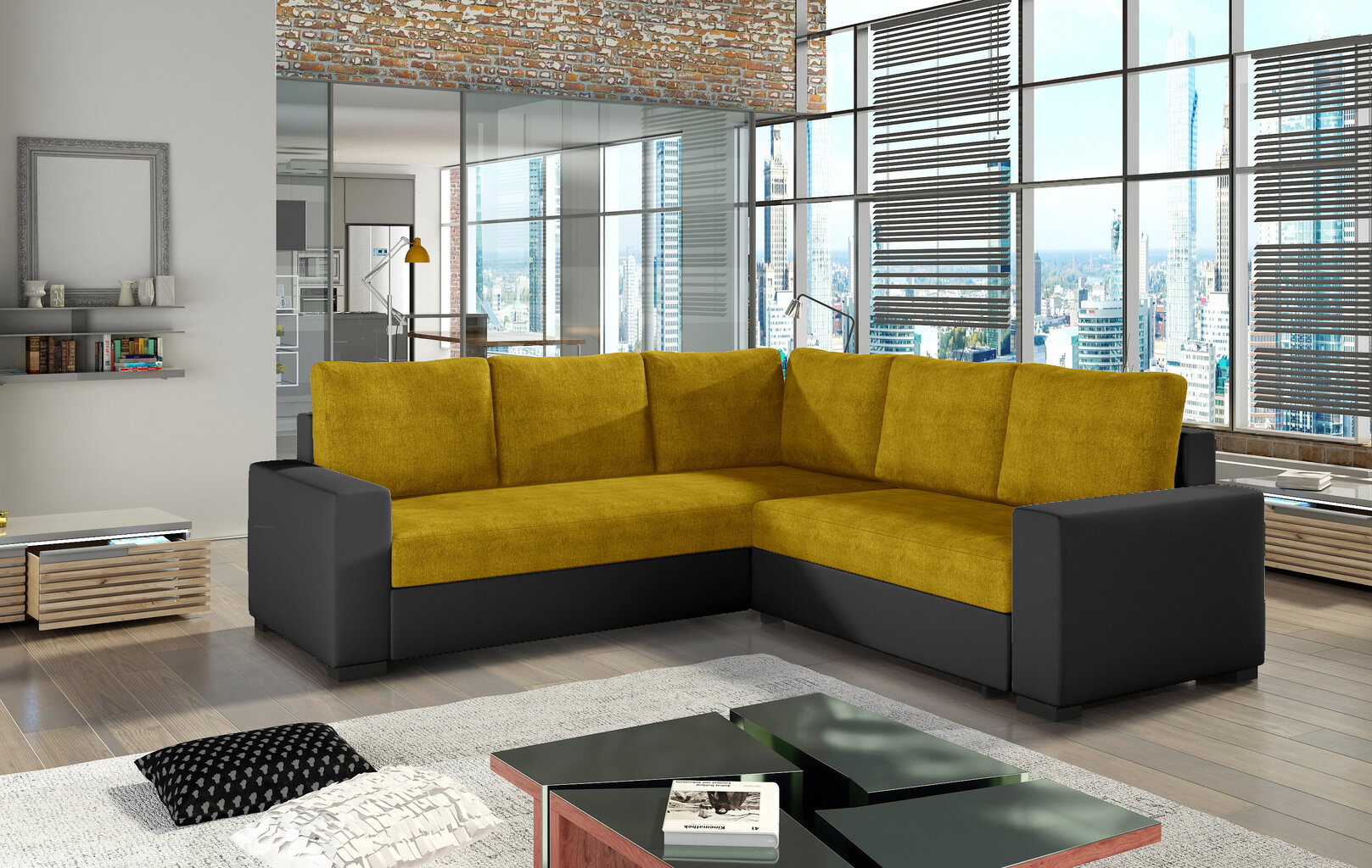 Stūra dīvāns Canis, dzeltens/pelēks cena un informācija | Stūra dīvāni | 220.lv