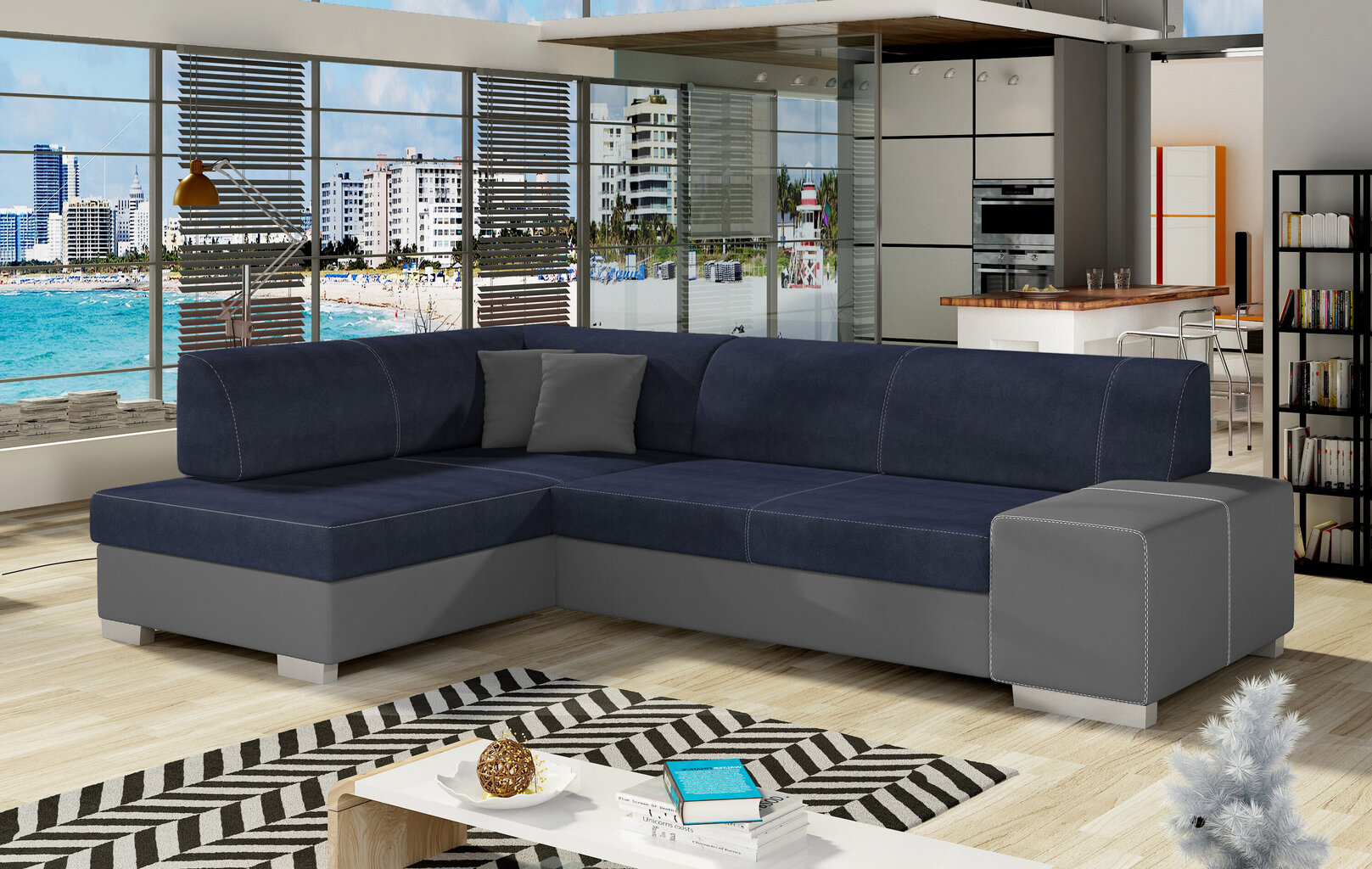 Stūra dīvāns Fabio, zils/pelēks cena un informācija | Stūra dīvāni | 220.lv