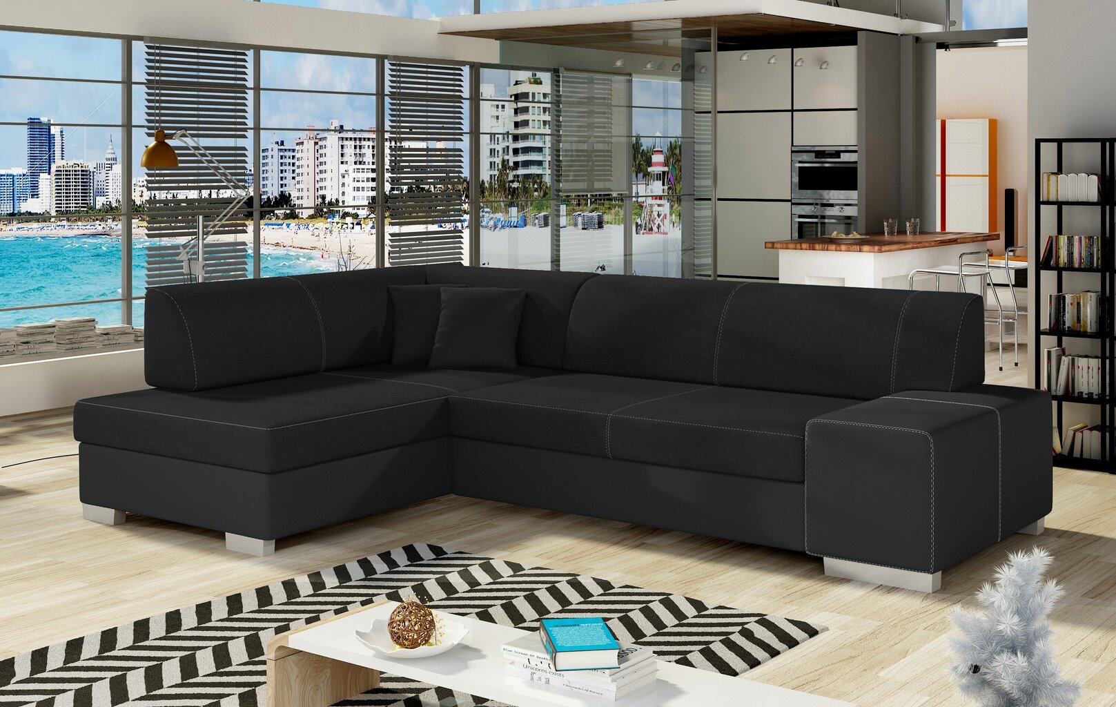 Stūra dīvāns Fabio, melns cena un informācija | Stūra dīvāni | 220.lv
